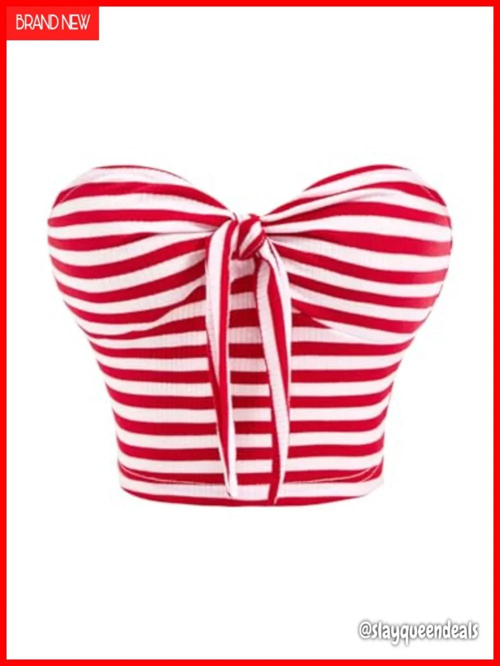 Striped Tie Front Crop Top Strapless Knit Party Club Tube Top